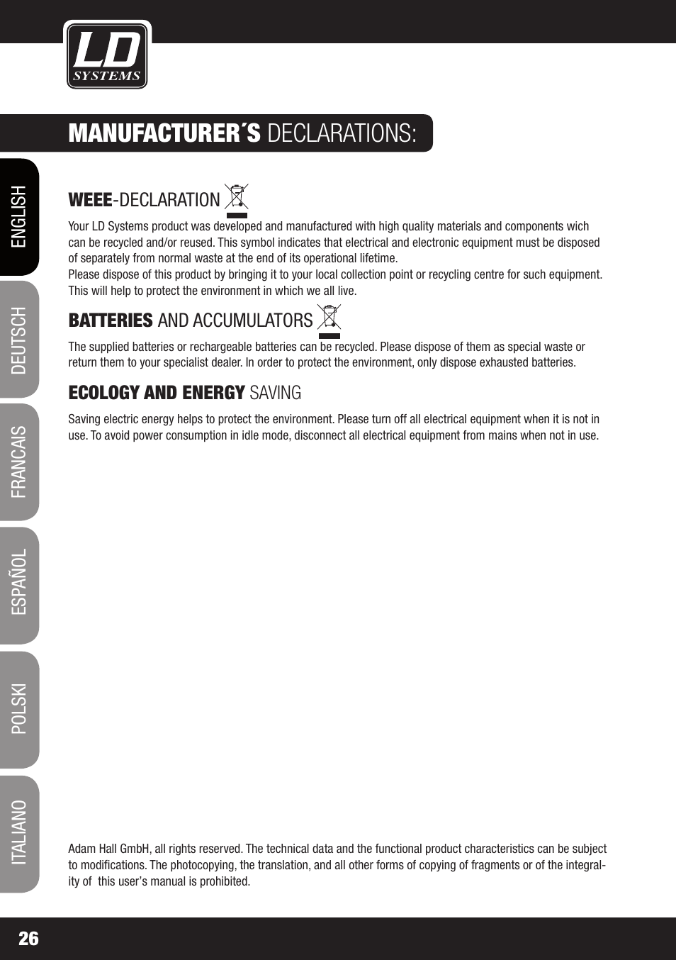 Manufacturer´s declarations | LD Systems WS 1000 G2 User Manual | Page 26 / 160