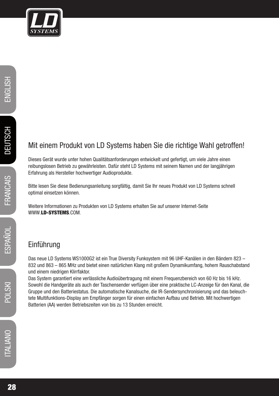 LD Systems WS 1000 G2 User Manual | Page 28 / 160