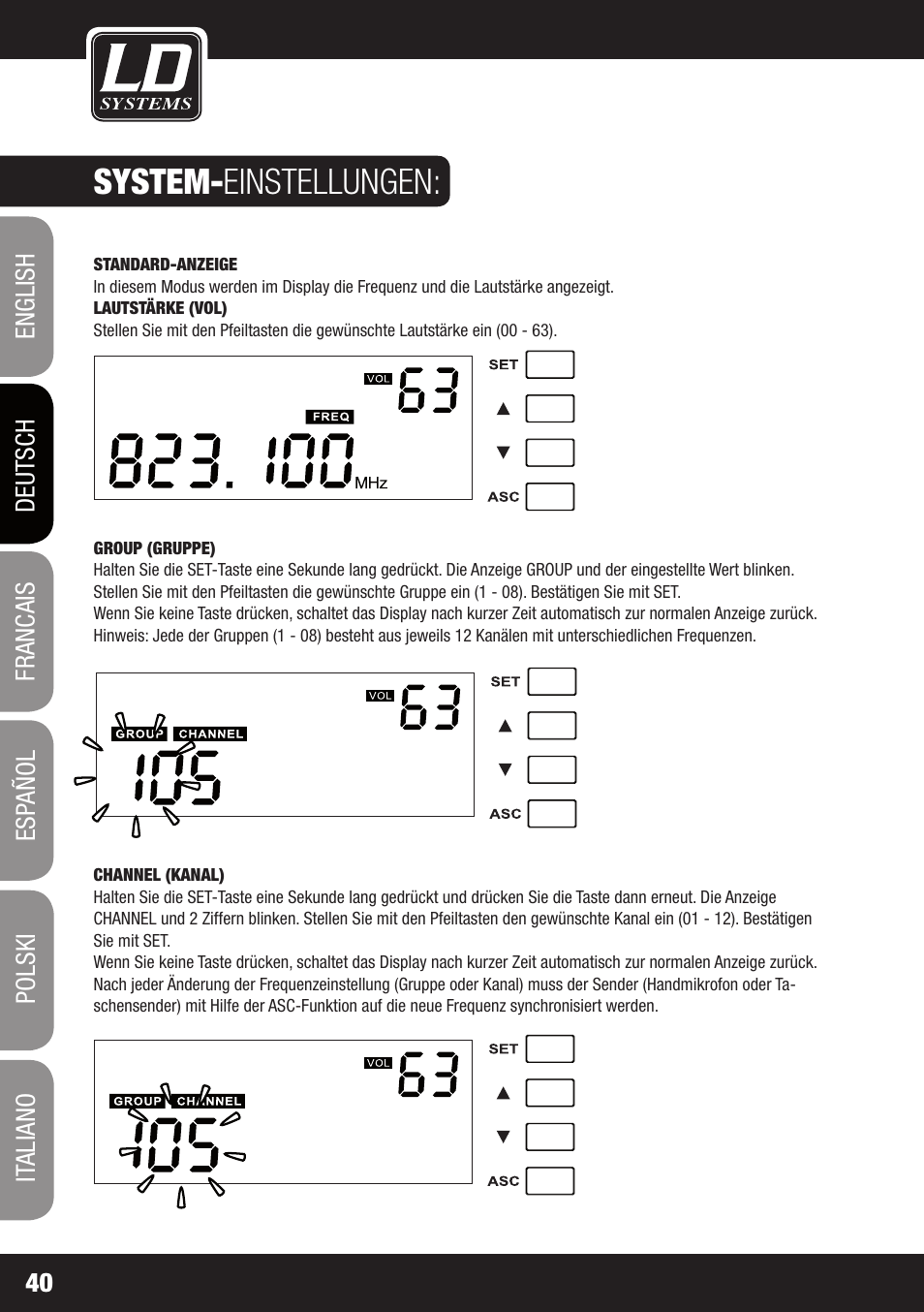 System- einstellungen | LD Systems WS 1000 G2 User Manual | Page 40 / 160