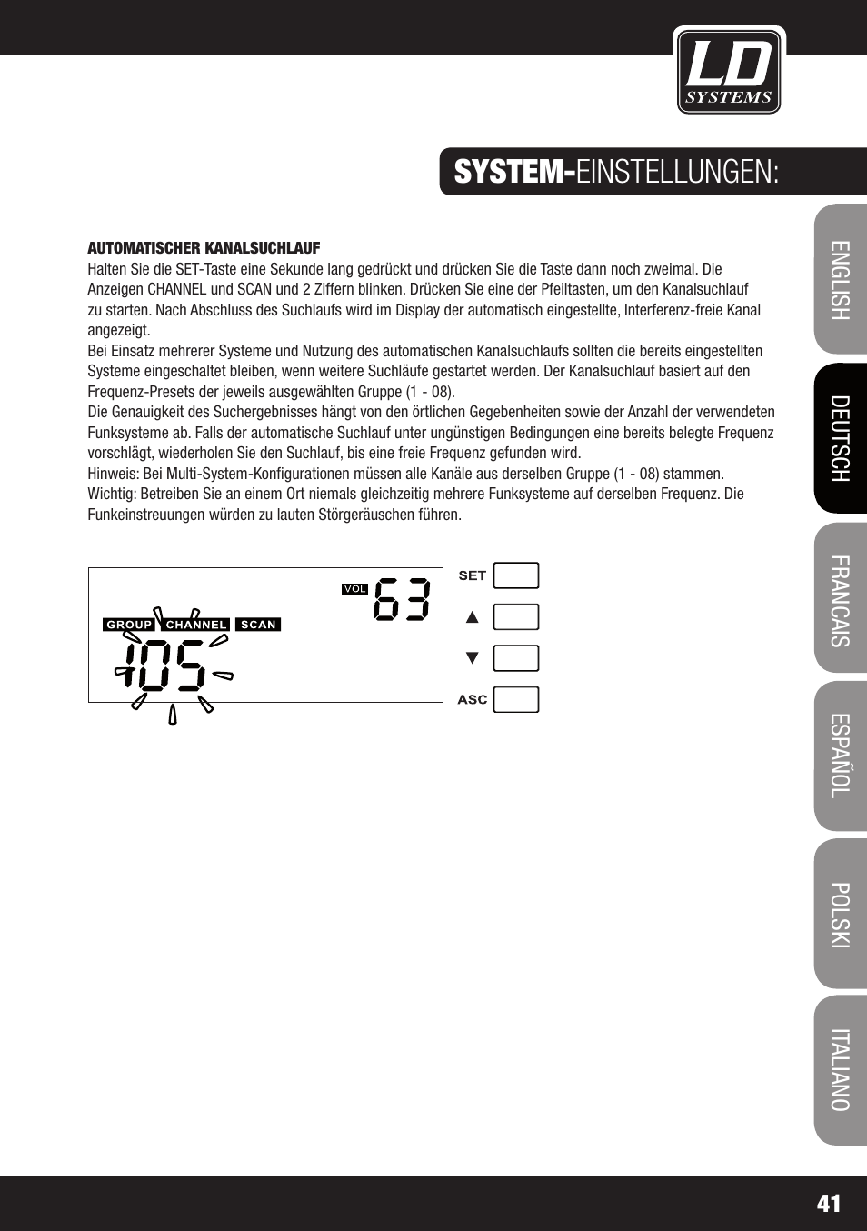 System- einstellungen | LD Systems WS 1000 G2 User Manual | Page 41 / 160