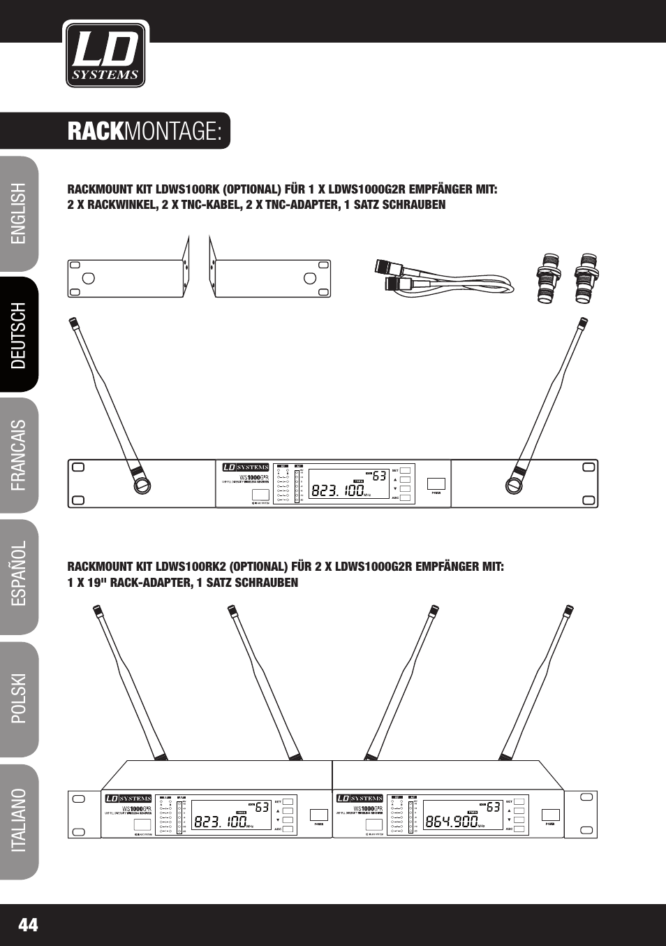 Rack montage | LD Systems WS 1000 G2 User Manual | Page 44 / 160