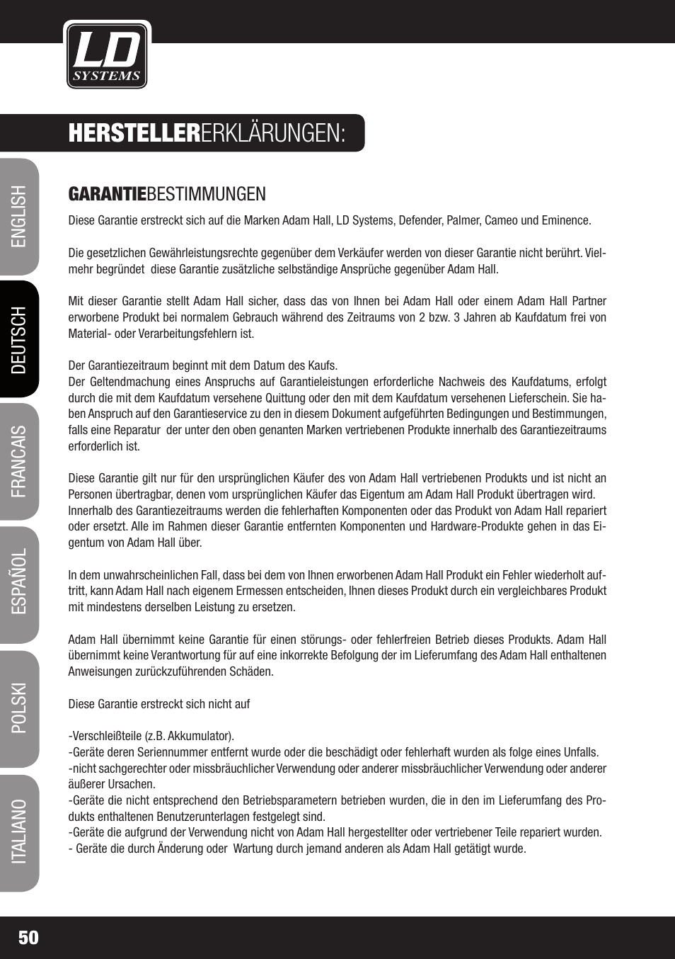 Hersteller erklärungen | LD Systems WS 1000 G2 User Manual | Page 50 / 160
