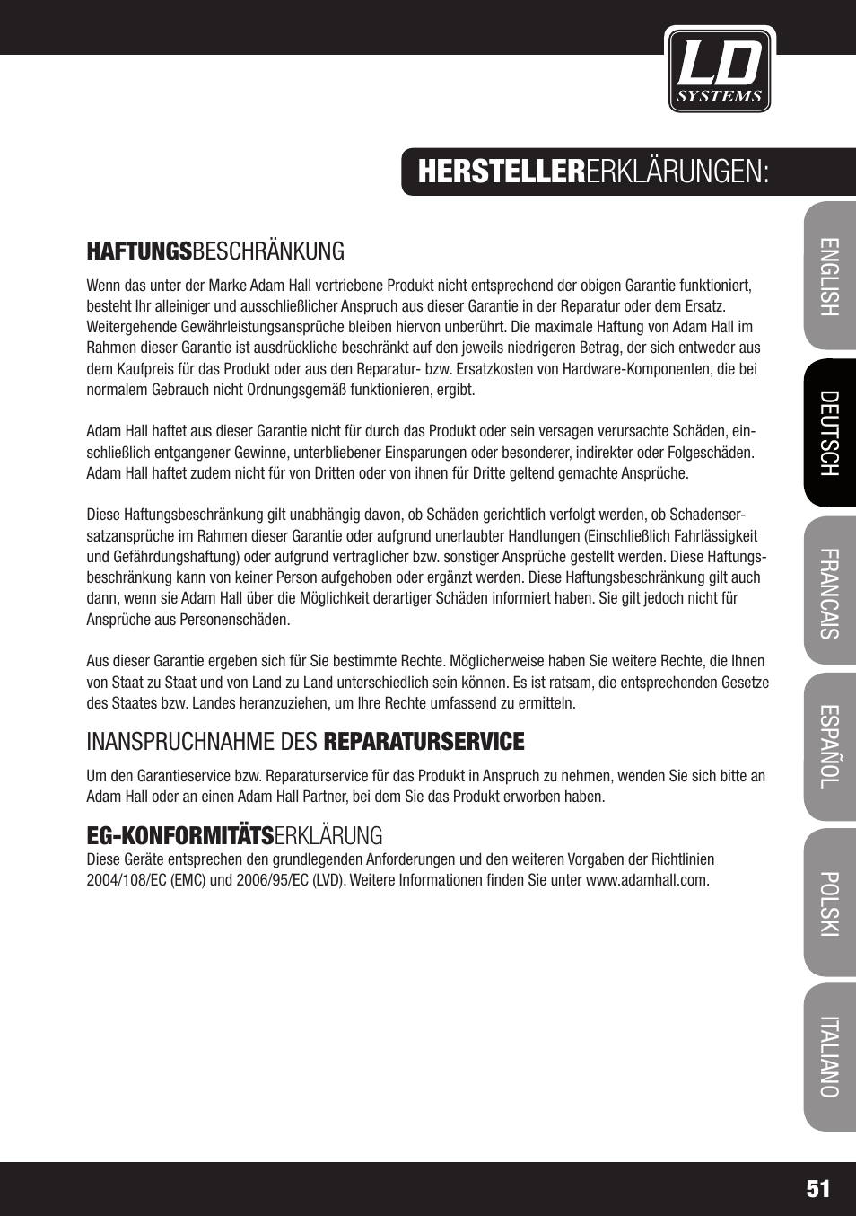 Hersteller erklärungen | LD Systems WS 1000 G2 User Manual | Page 51 / 160