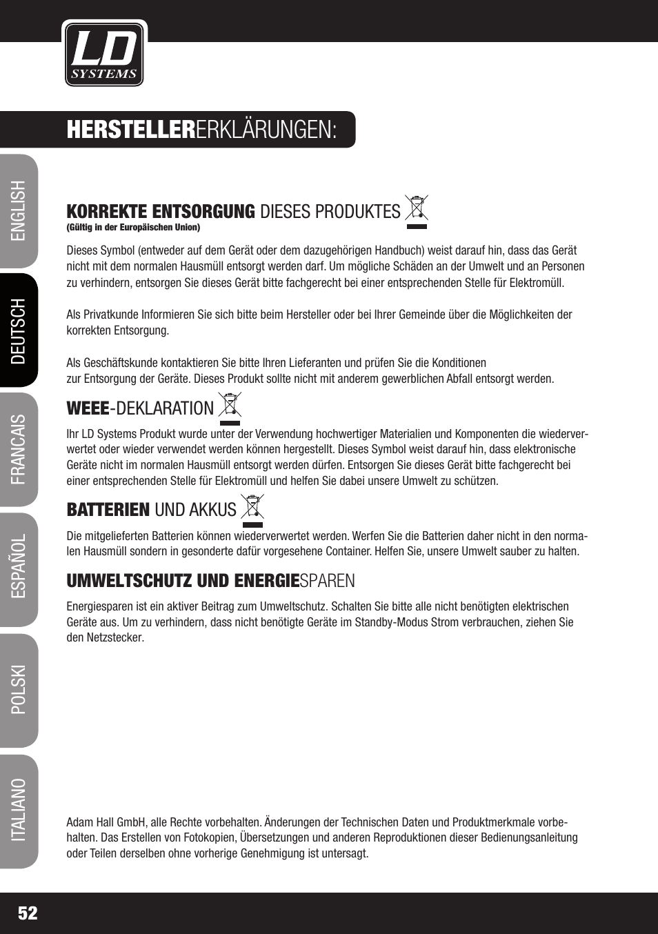 Hersteller erklärungen | LD Systems WS 1000 G2 User Manual | Page 52 / 160