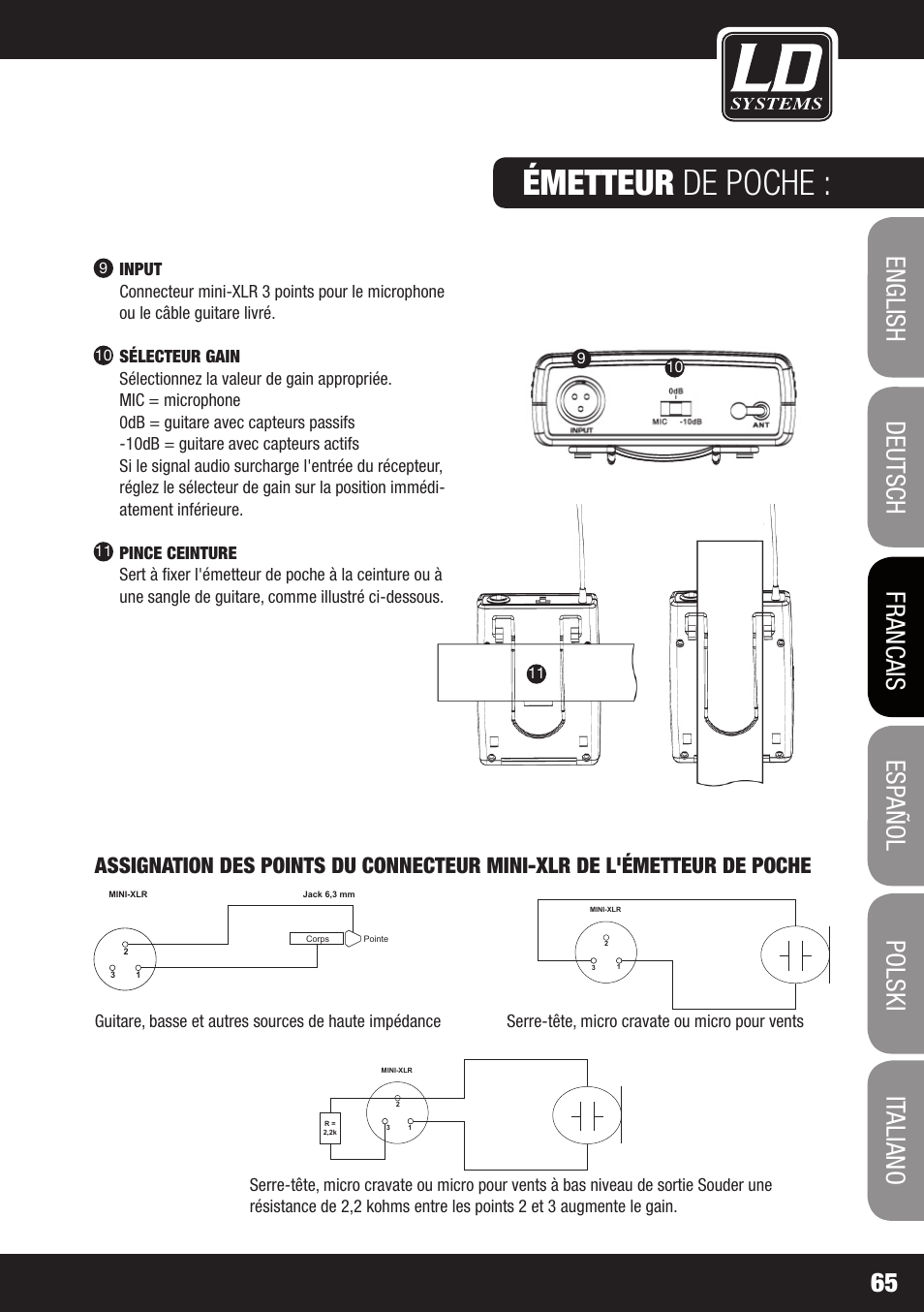 Émetteur de poche | LD Systems WS 1000 G2 User Manual | Page 65 / 160