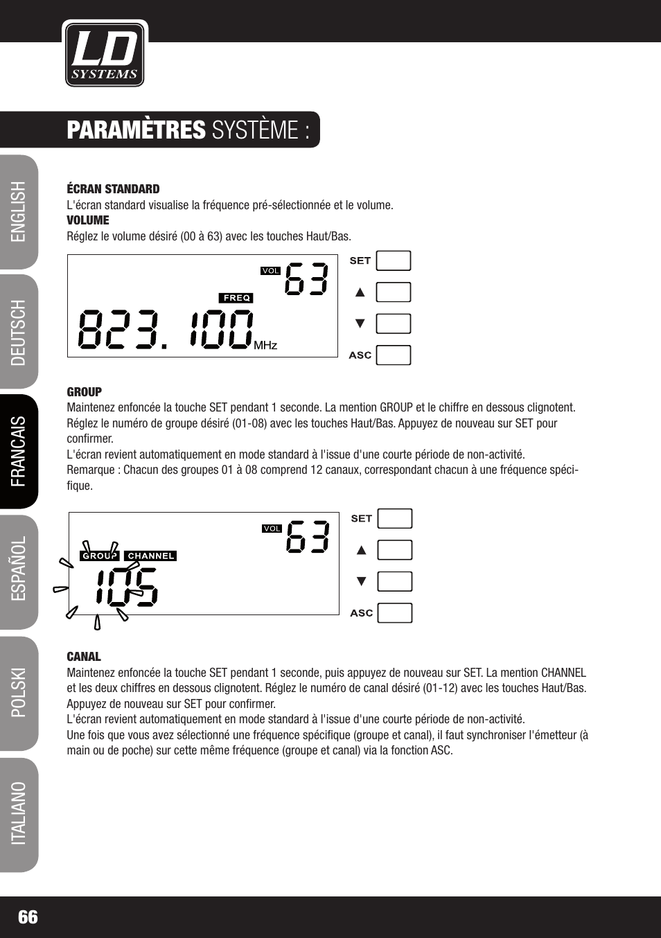 Paramètres système | LD Systems WS 1000 G2 User Manual | Page 66 / 160