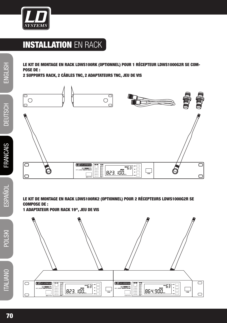 Installation en rack | LD Systems WS 1000 G2 User Manual | Page 70 / 160