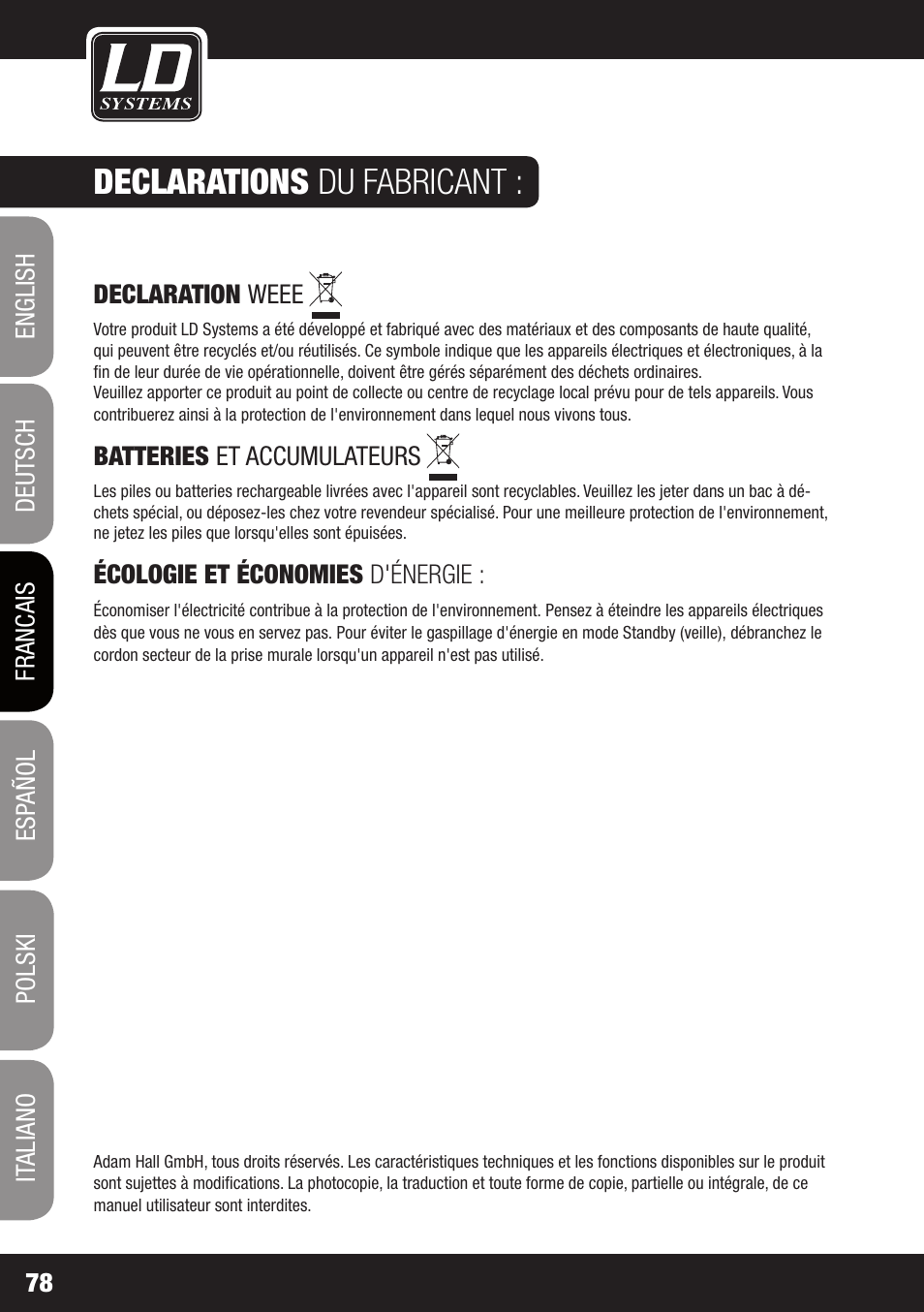 Declarations du fabricant | LD Systems WS 1000 G2 User Manual | Page 78 / 160