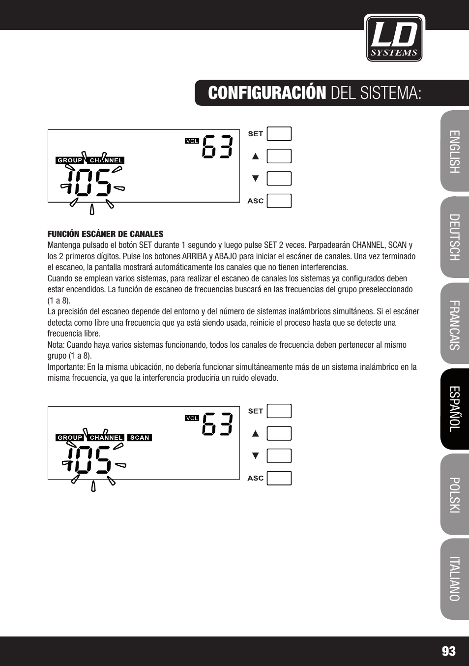 Configuración del sistema | LD Systems WS 1000 G2 User Manual | Page 93 / 160
