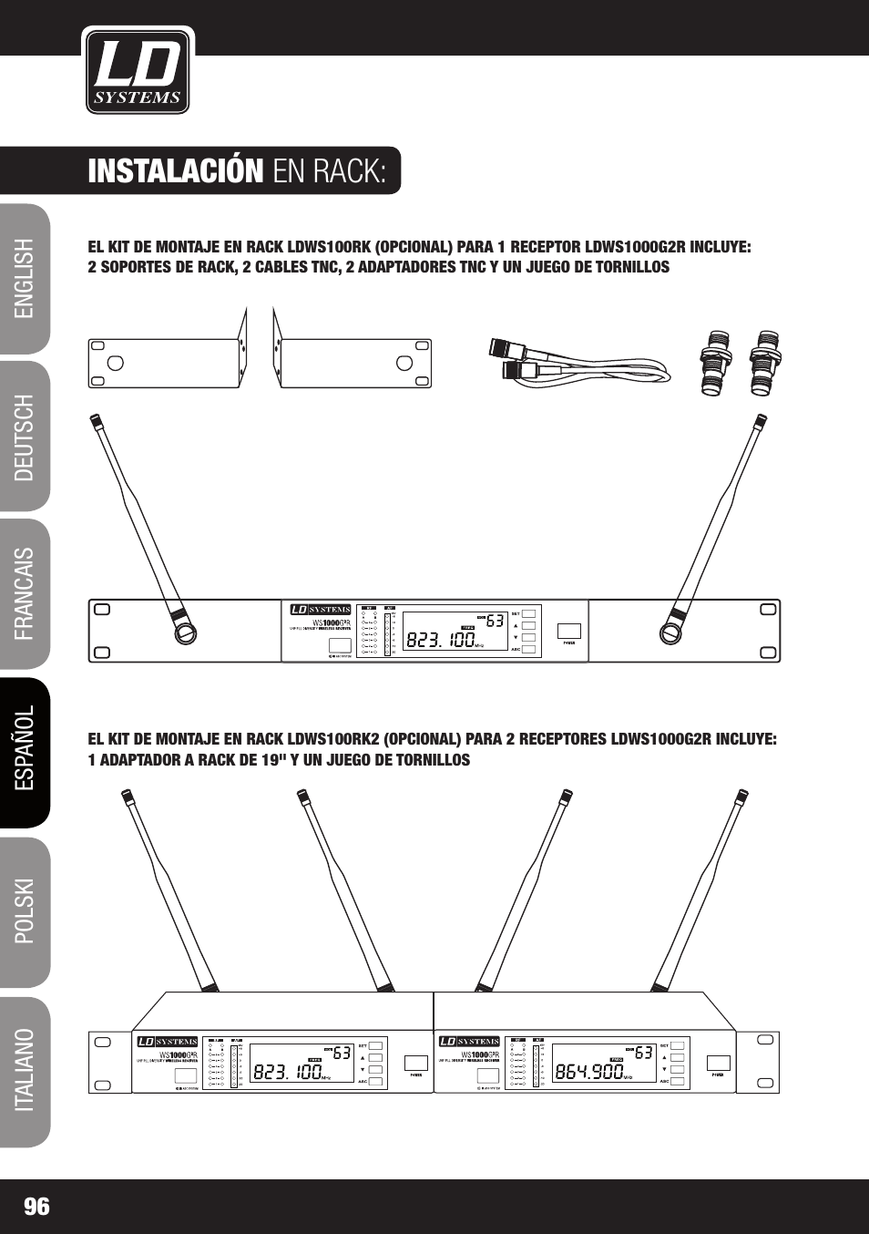 Instalación en rack | LD Systems WS 1000 G2 User Manual | Page 96 / 160