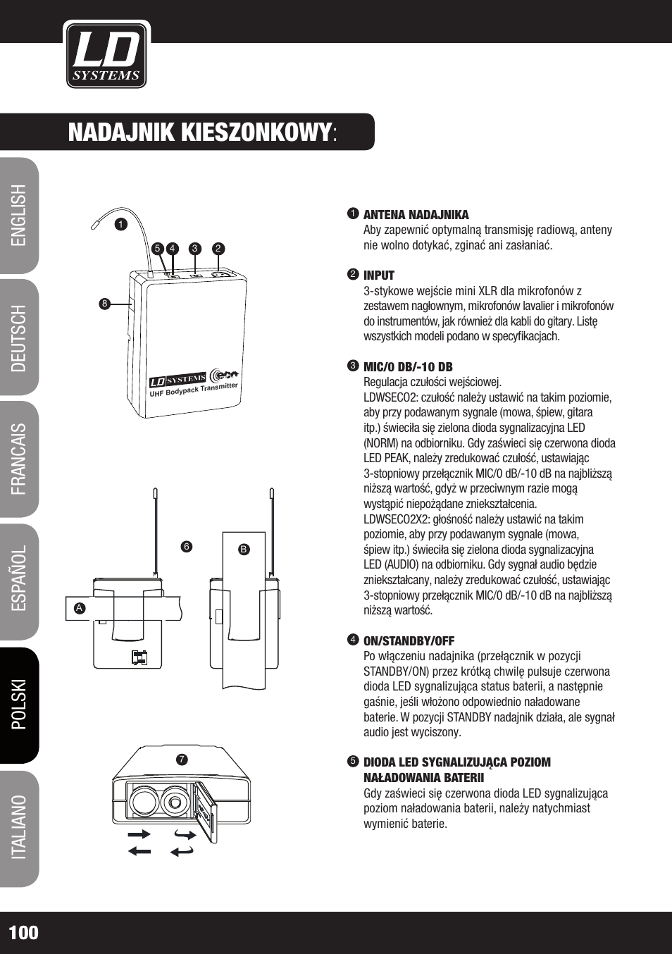 Nadajnik kieszonkowy | LD Systems ECO 2X2 User Manual | Page 100 / 136