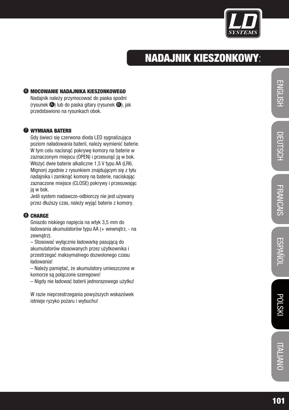 Nadajnik kieszonkowy | LD Systems ECO 2X2 User Manual | Page 101 / 136