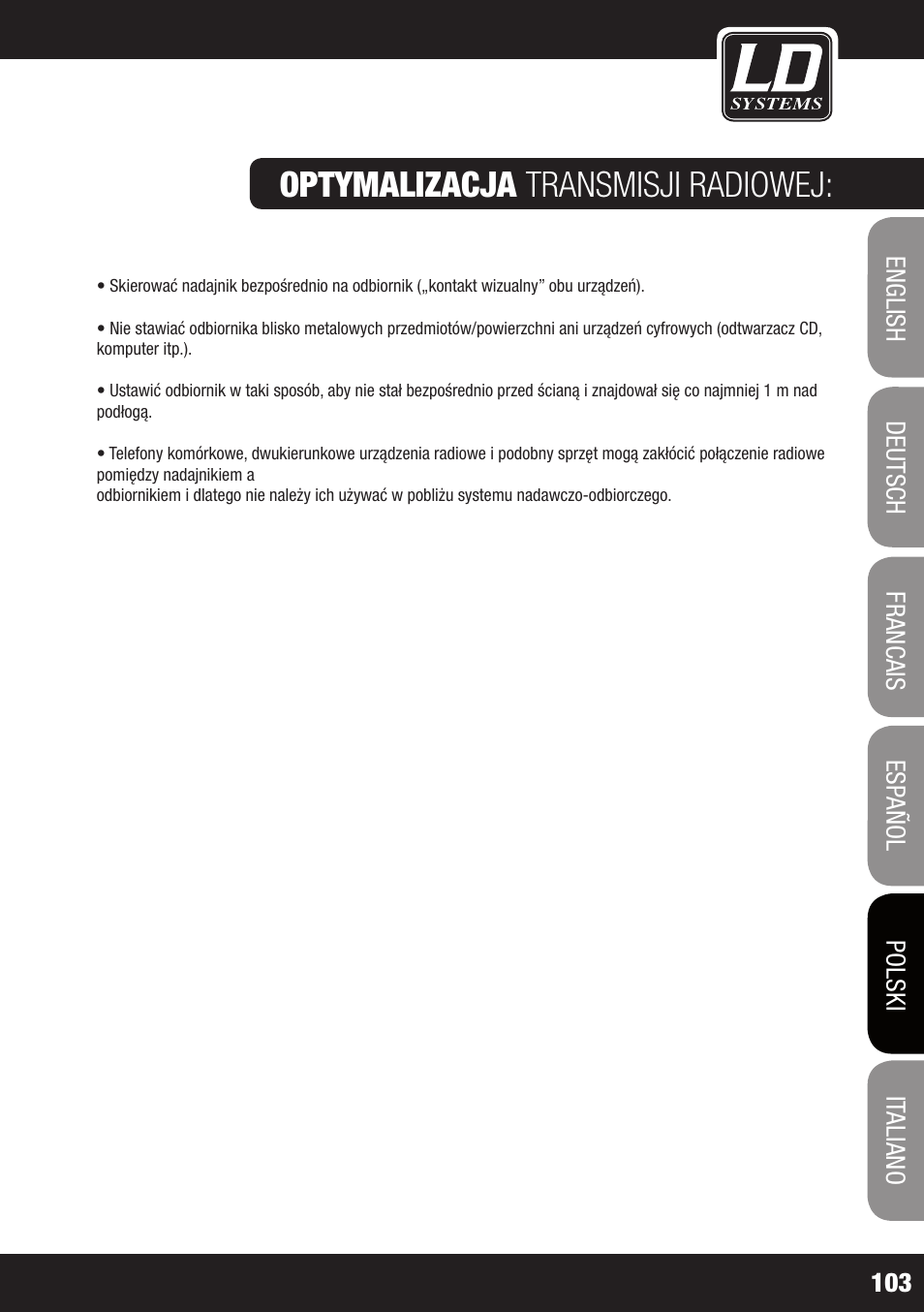 Optymalizacja transmisji radiowej | LD Systems ECO 2X2 User Manual | Page 103 / 136