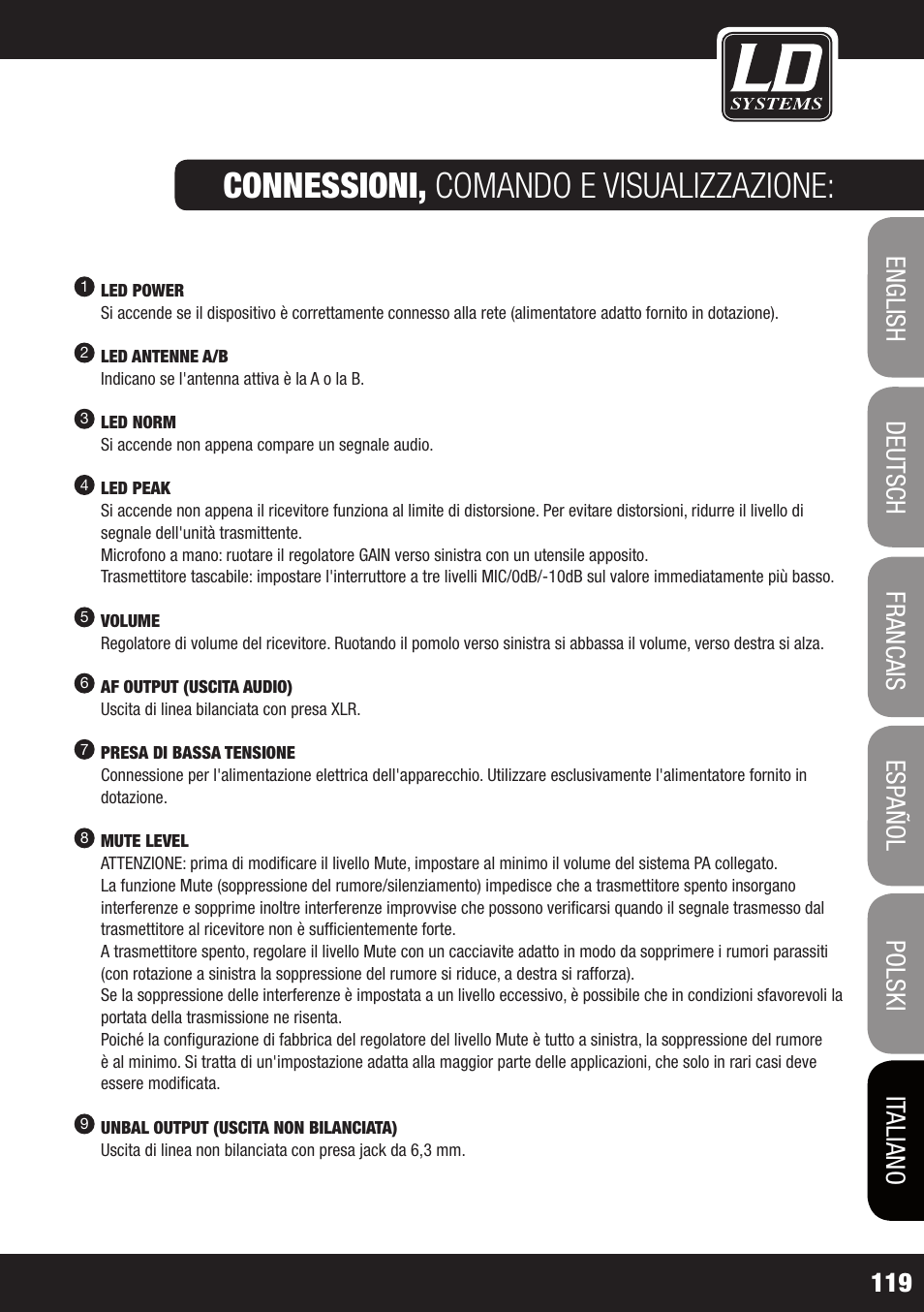 Connessioni, comando e visualizzazione | LD Systems ECO 2X2 User Manual | Page 119 / 136
