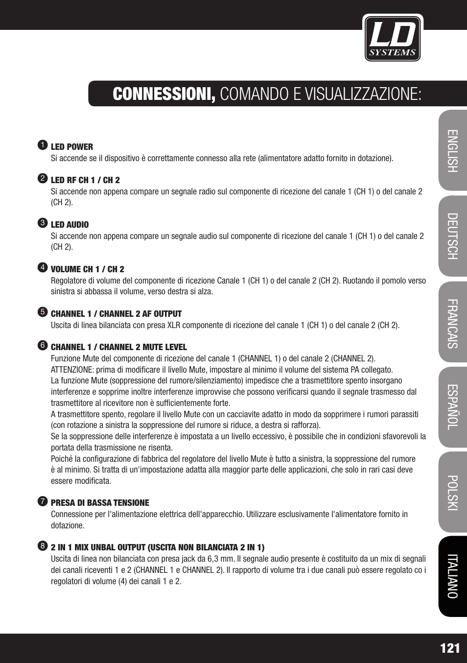 Connessioni, comando e visualizzazione | LD Systems ECO 2X2 User Manual | Page 121 / 136