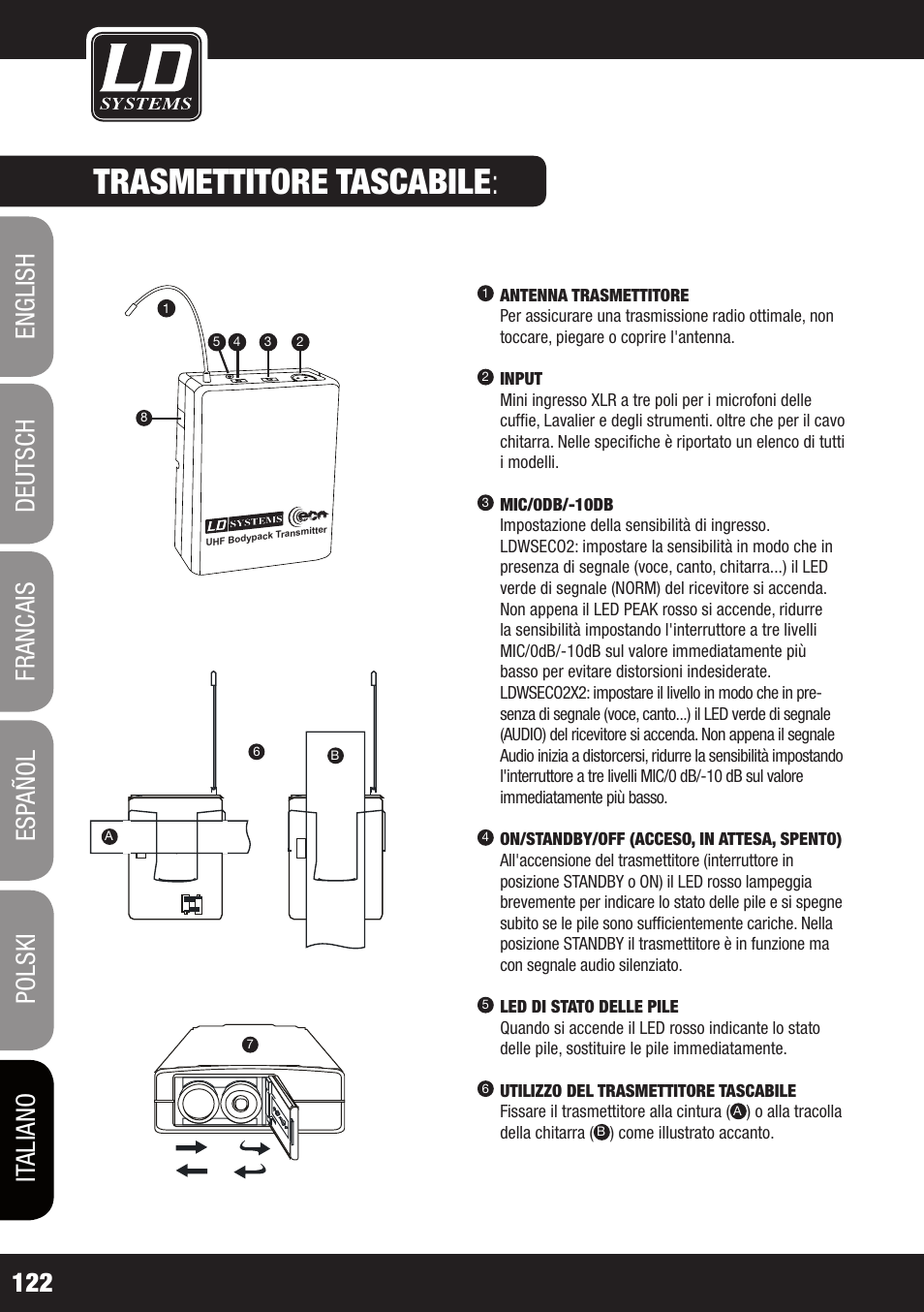 Trasmettitore tascabile | LD Systems ECO 2X2 User Manual | Page 122 / 136