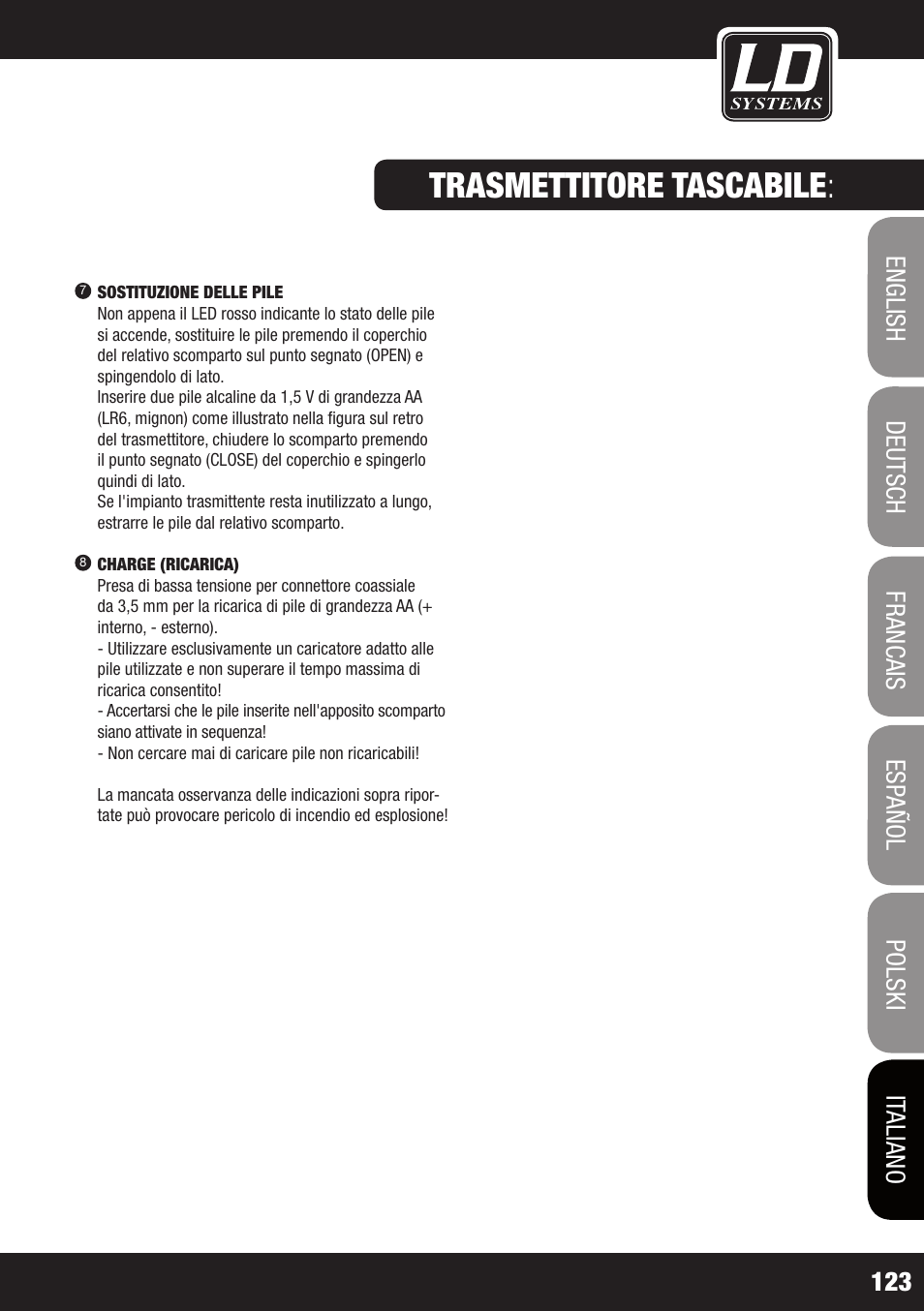 Trasmettitore tascabile | LD Systems ECO 2X2 User Manual | Page 123 / 136