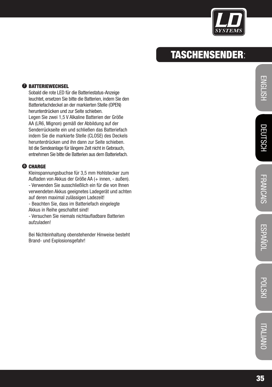 Taschensender | LD Systems ECO 2X2 User Manual | Page 35 / 136
