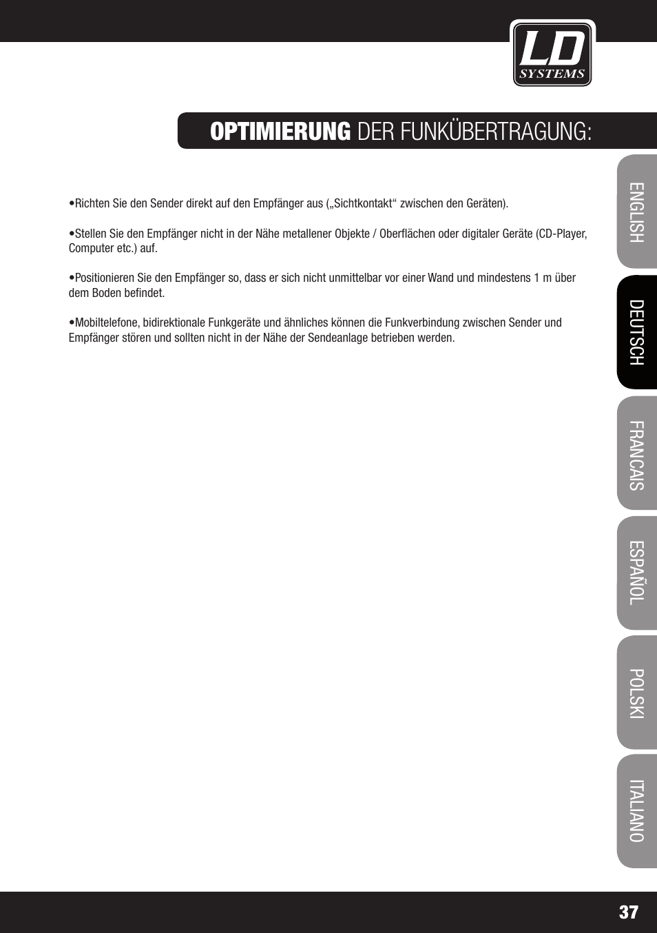 Optimierung der funkübertragung | LD Systems ECO 2X2 User Manual | Page 37 / 136