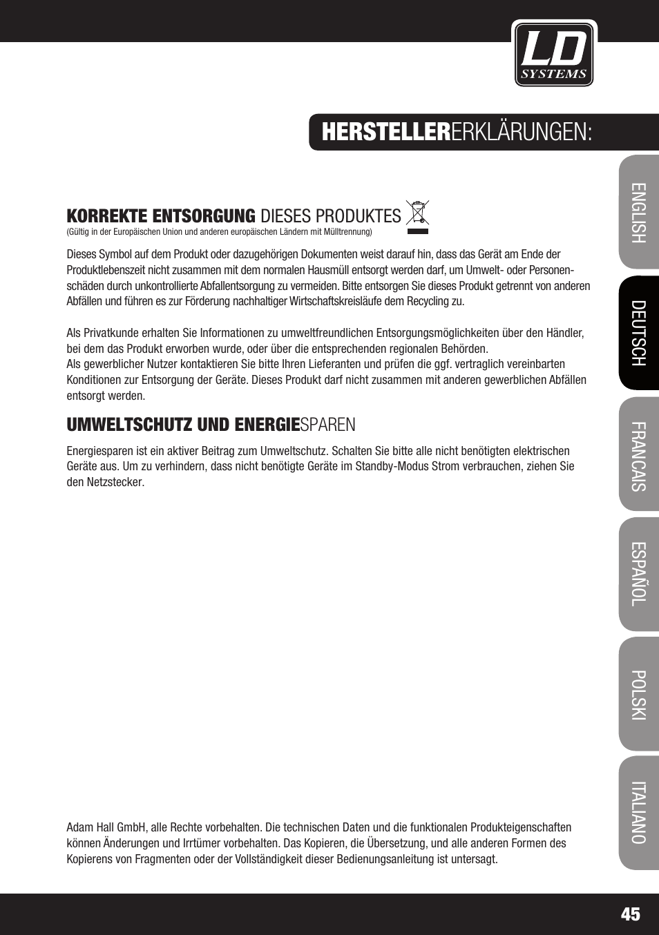 Hersteller erklärungen | LD Systems ECO 2X2 User Manual | Page 45 / 136