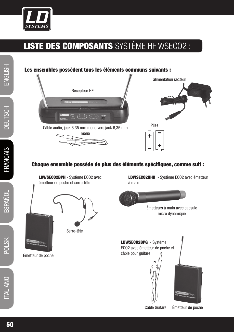 Liste des composants système hf wseco2 | LD Systems ECO 2X2 User Manual | Page 50 / 136