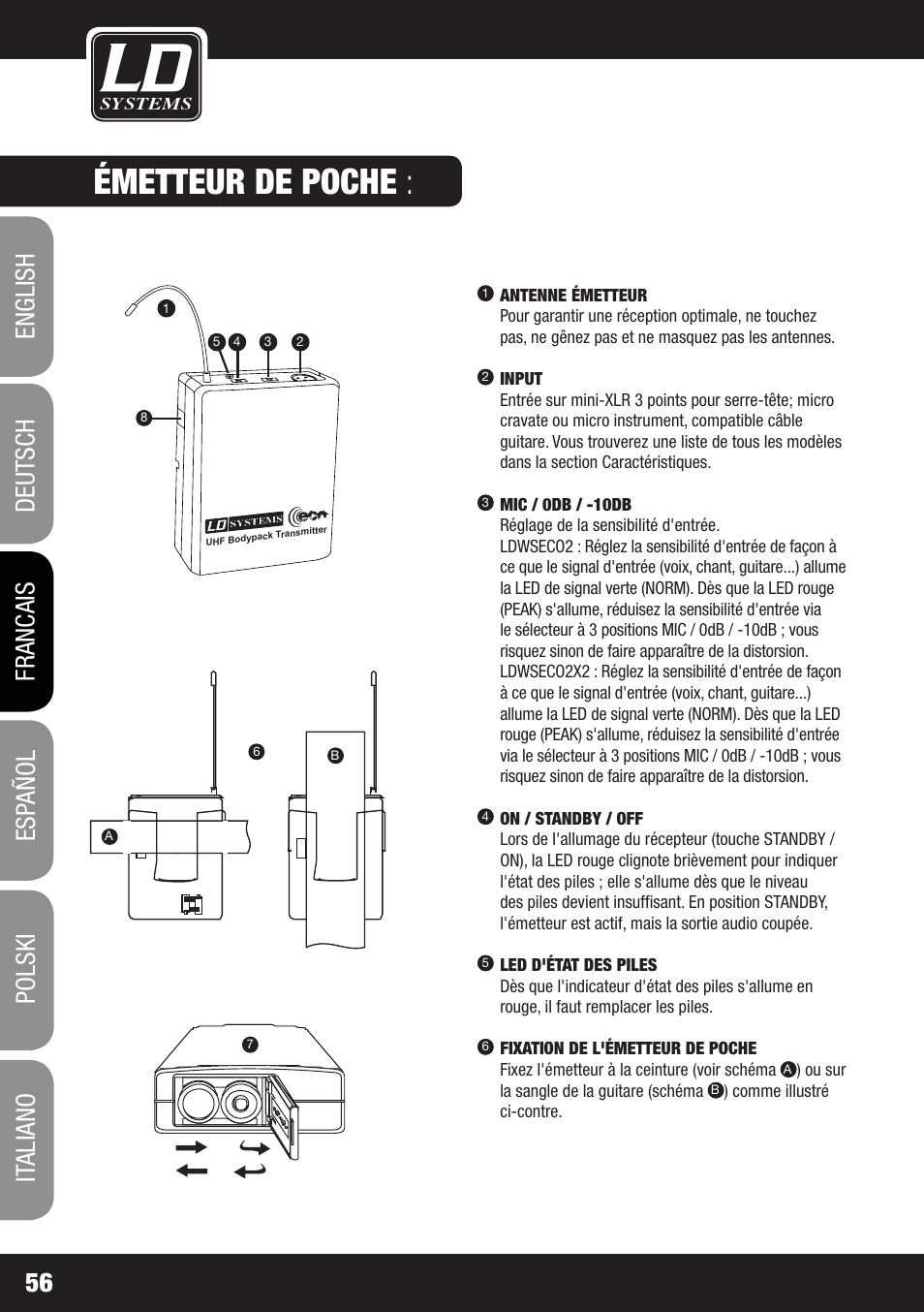 Émetteur de poche | LD Systems ECO 2X2 User Manual | Page 56 / 136