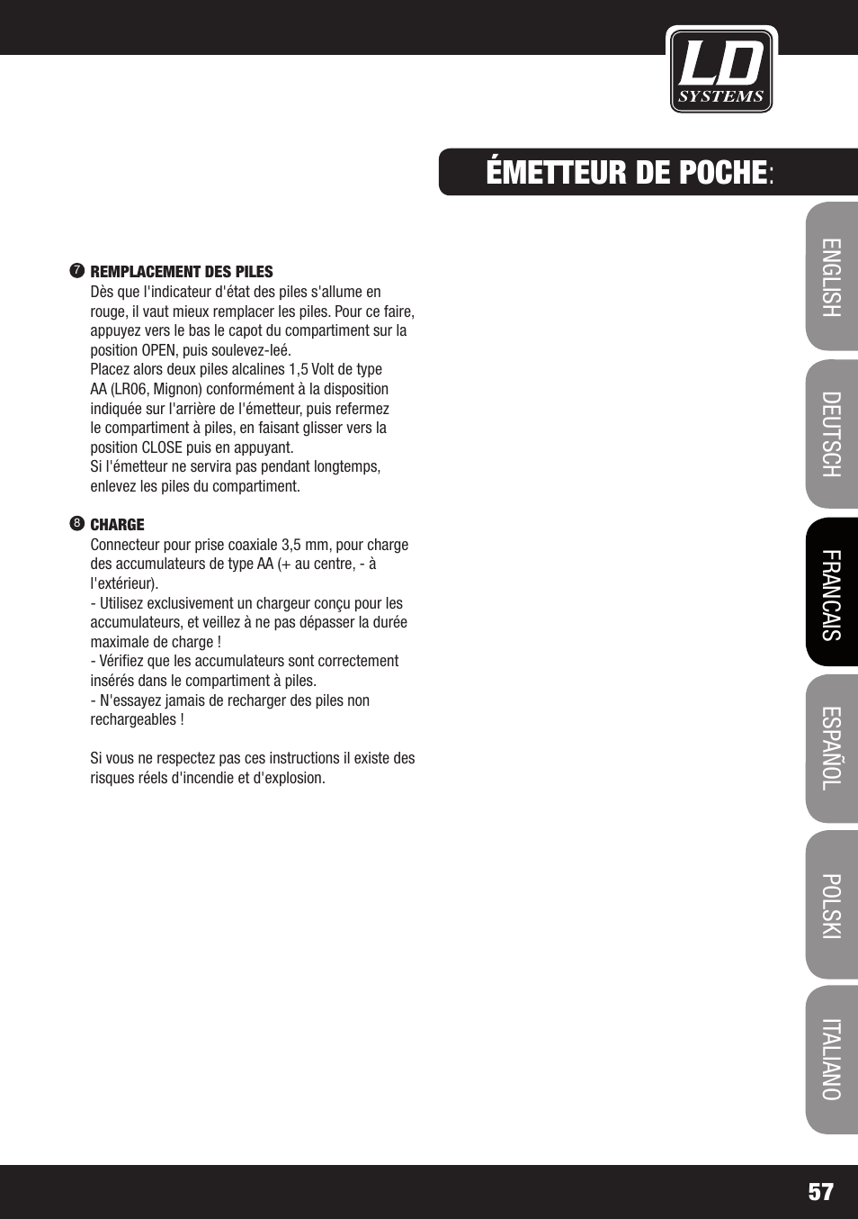 Émetteur de poche | LD Systems ECO 2X2 User Manual | Page 57 / 136