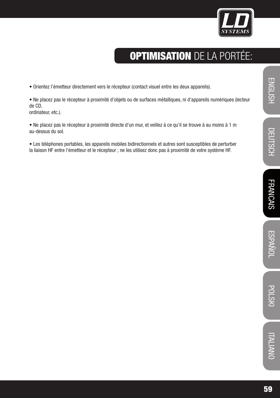 Optimisation de la portée | LD Systems ECO 2X2 User Manual | Page 59 / 136