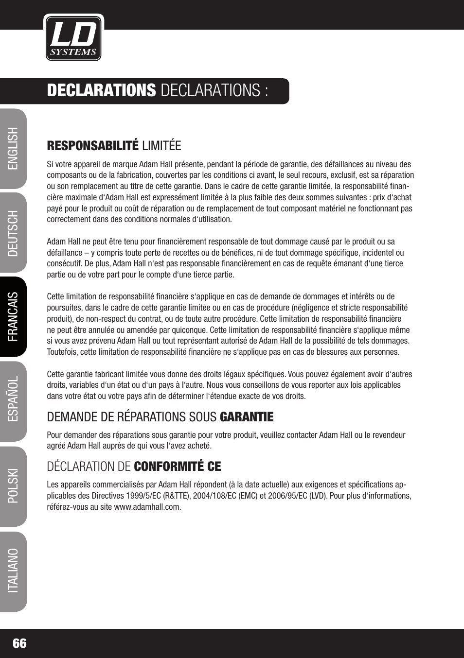 Declarations declarations | LD Systems ECO 2X2 User Manual | Page 66 / 136