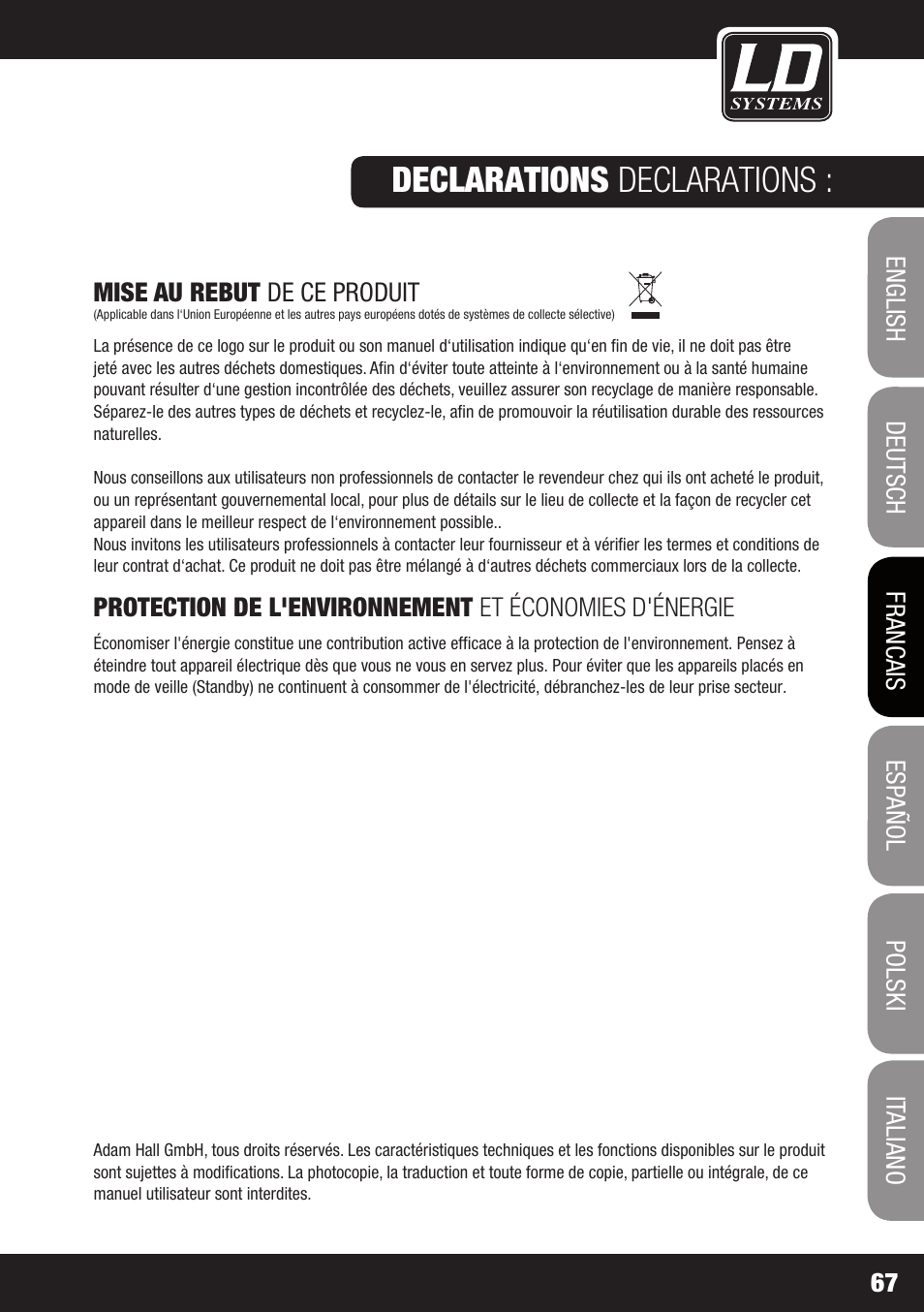 Declarations declarations | LD Systems ECO 2X2 User Manual | Page 67 / 136