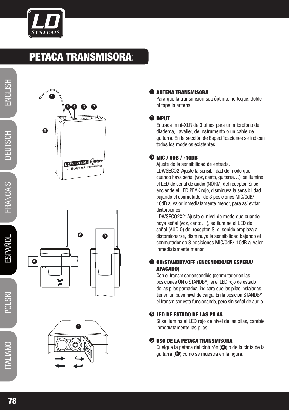 Petaca transmisora | LD Systems ECO 2X2 User Manual | Page 78 / 136