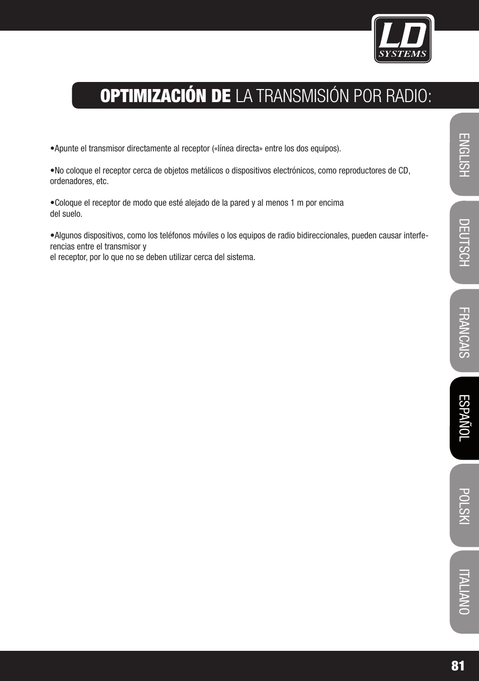 Optimización de la transmisión por radio | LD Systems ECO 2X2 User Manual | Page 81 / 136