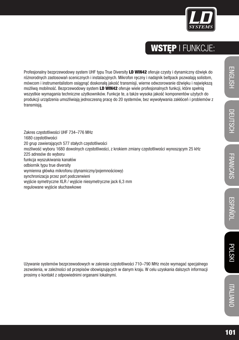 Wstęp i funkcje | LD Systems WIN 42 User Manual | Page 101 / 146