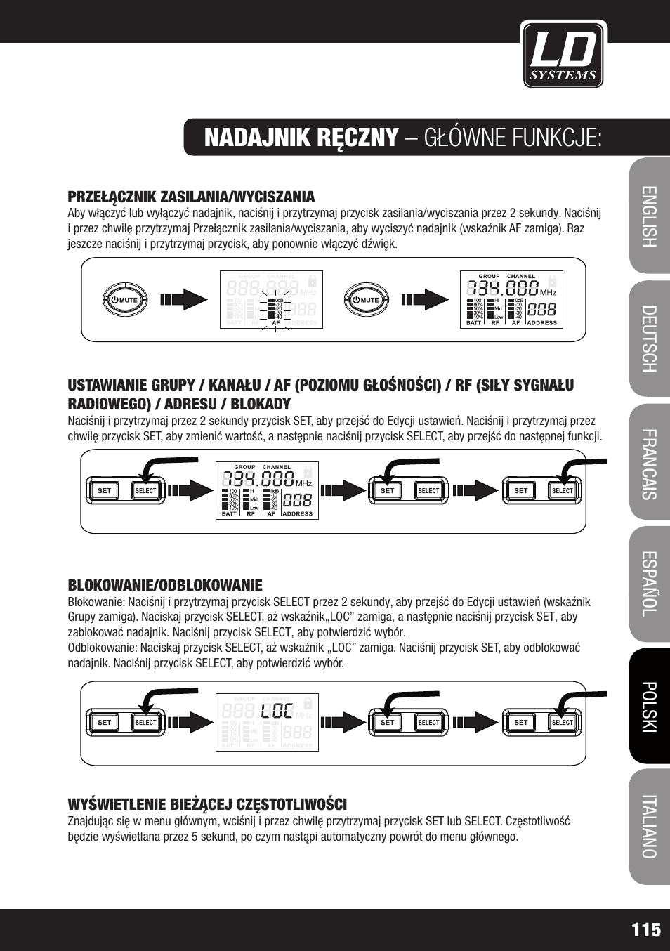 Nadajnik ręczny – główne funkcje | LD Systems WIN 42 User Manual | Page 115 / 146