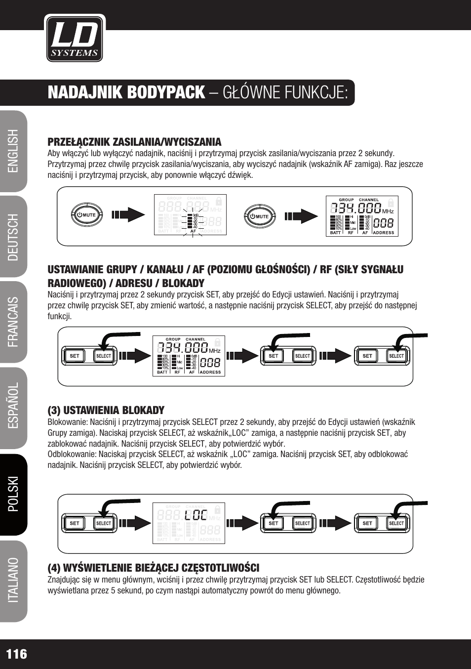 Nadajnik bodypack – główne funkcje | LD Systems WIN 42 User Manual | Page 116 / 146