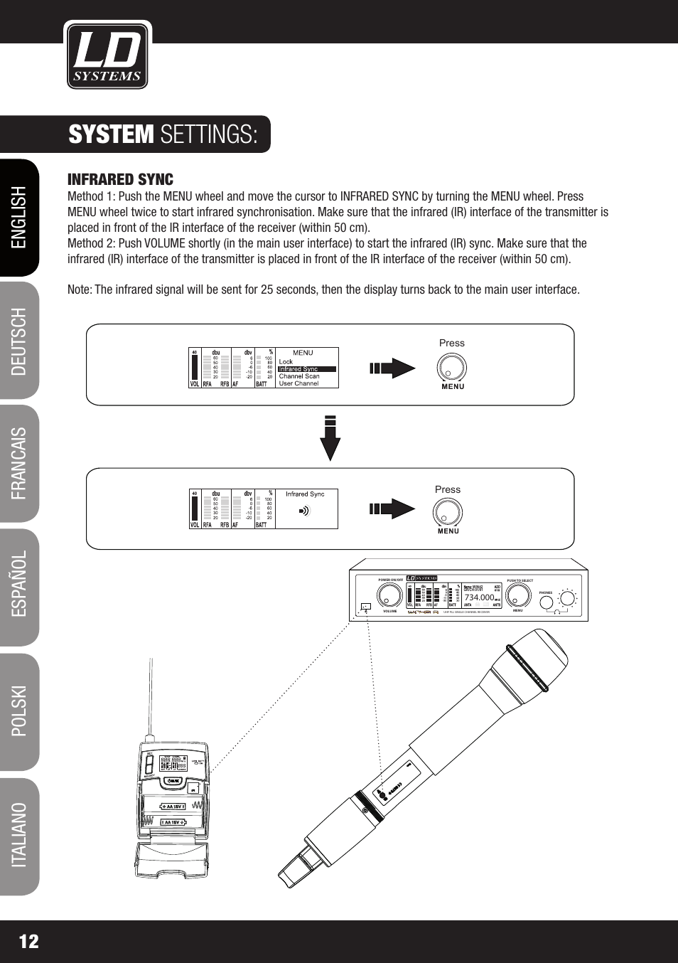 System settings, Infrared sync | LD Systems WIN 42 User Manual | Page 12 / 146