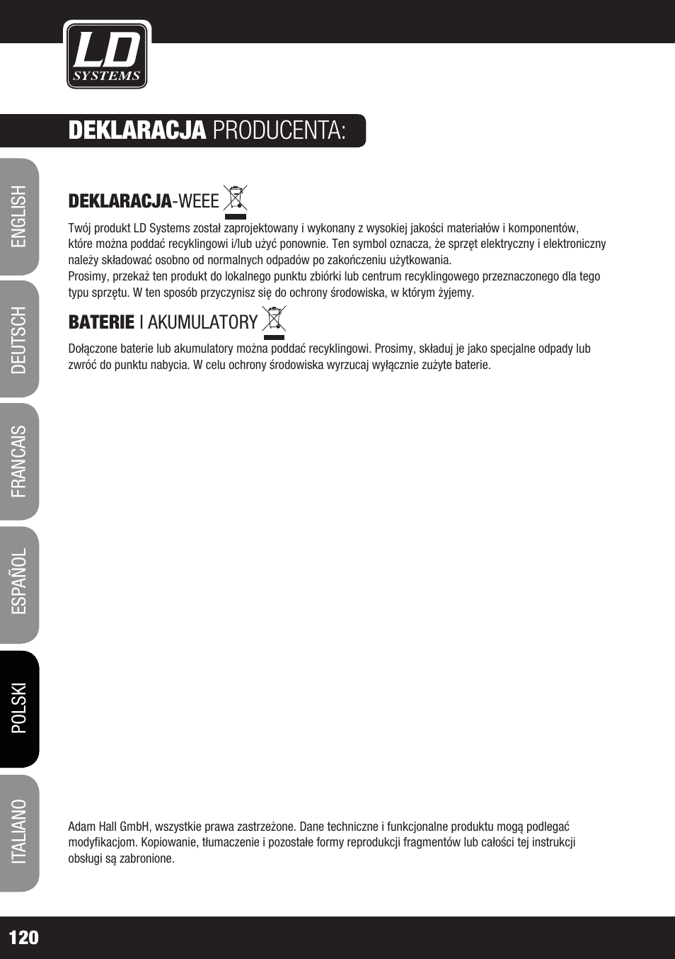 Deklaracja producenta | LD Systems WIN 42 User Manual | Page 120 / 146