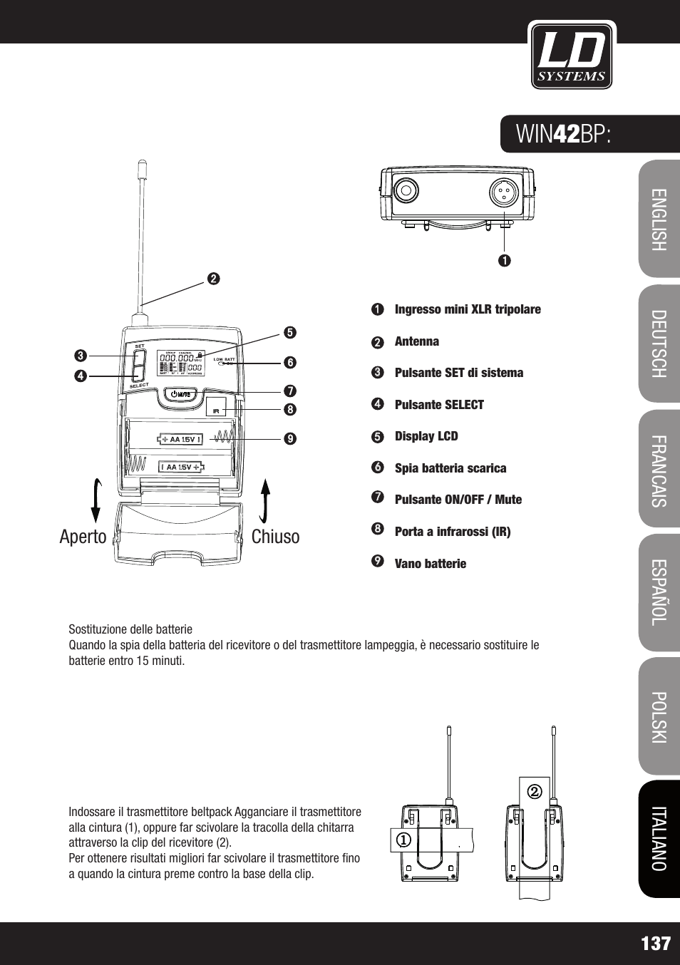 Win 42 bp, Aperto chiuso | LD Systems WIN 42 User Manual | Page 137 / 146