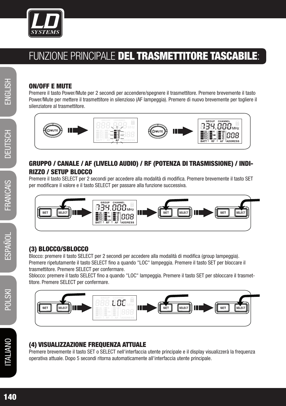 Funzione principale del trasmettitore tascabile | LD Systems WIN 42 User Manual | Page 140 / 146