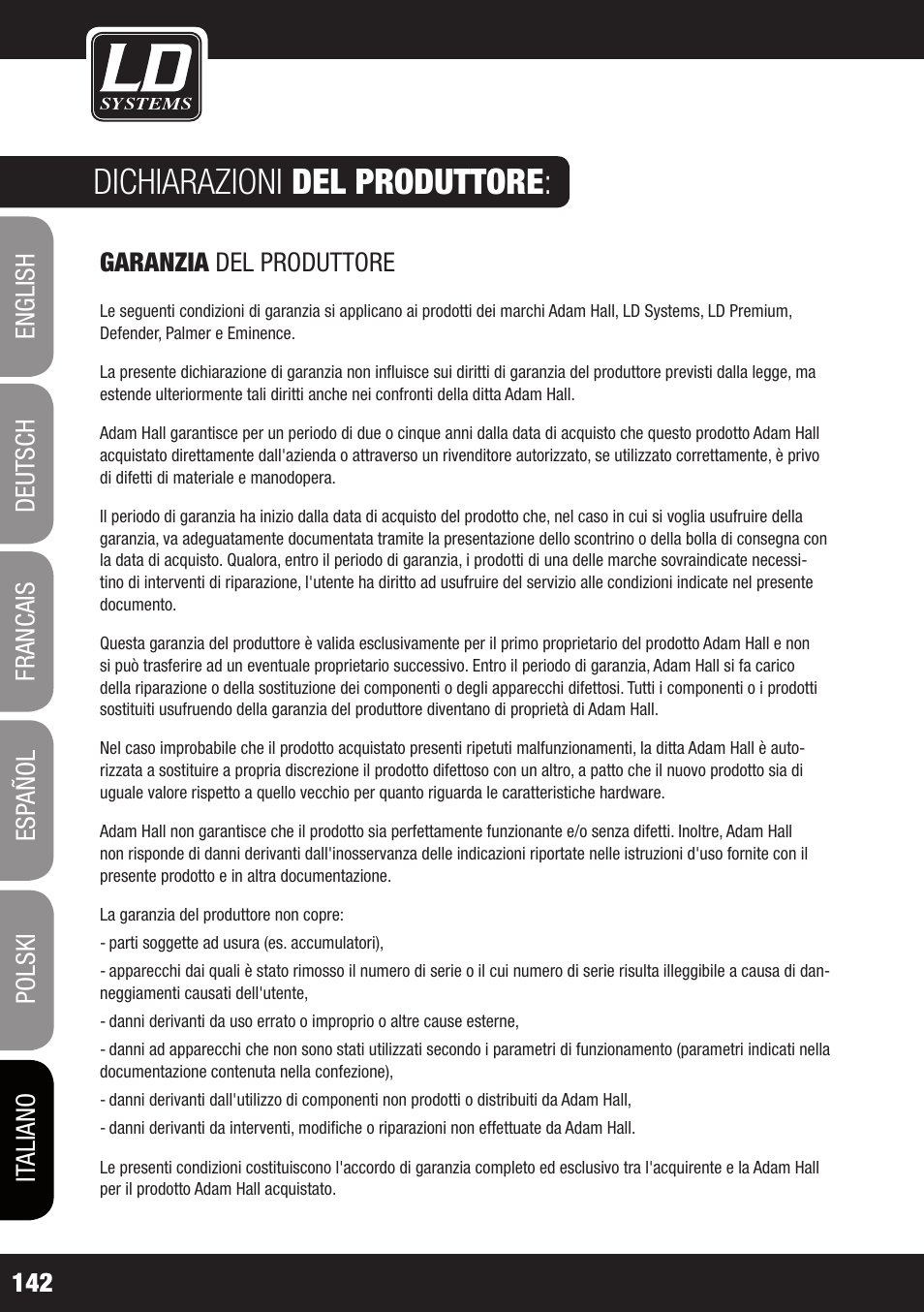 Dichiarazioni del produttore | LD Systems WIN 42 User Manual | Page 142 / 146