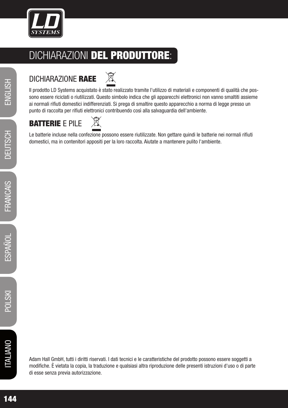 Dichiarazioni del produttore | LD Systems WIN 42 User Manual | Page 144 / 146