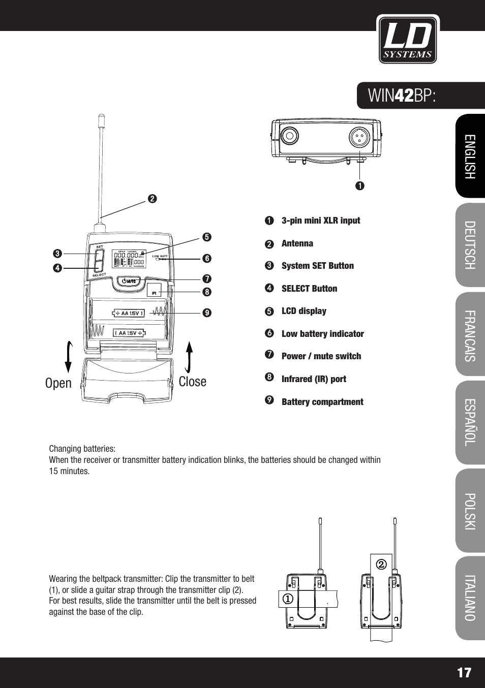 Win 42 bp, Close open | LD Systems WIN 42 User Manual | Page 17 / 146