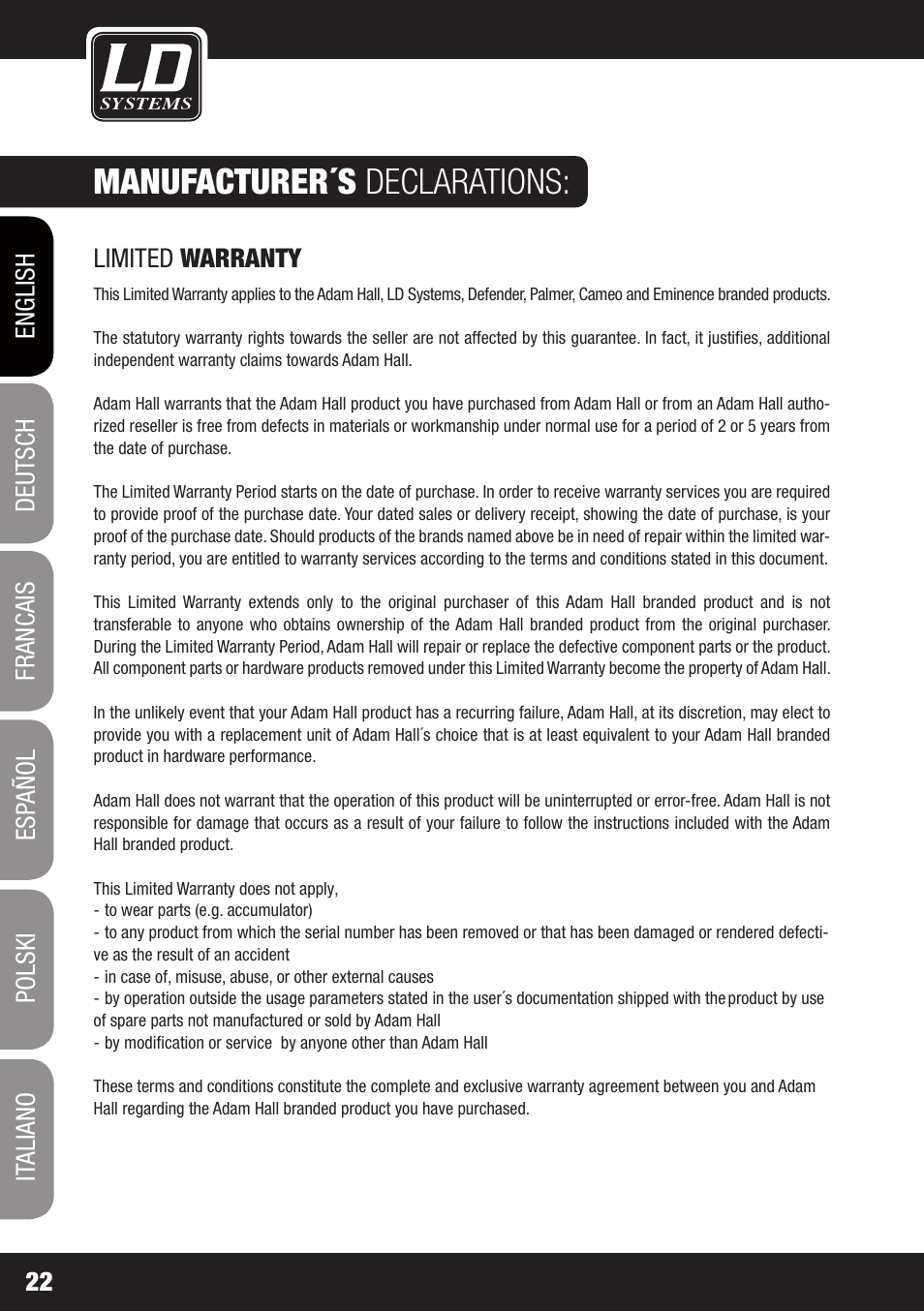 Manufacturer´s declarations | LD Systems WIN 42 User Manual | Page 22 / 146