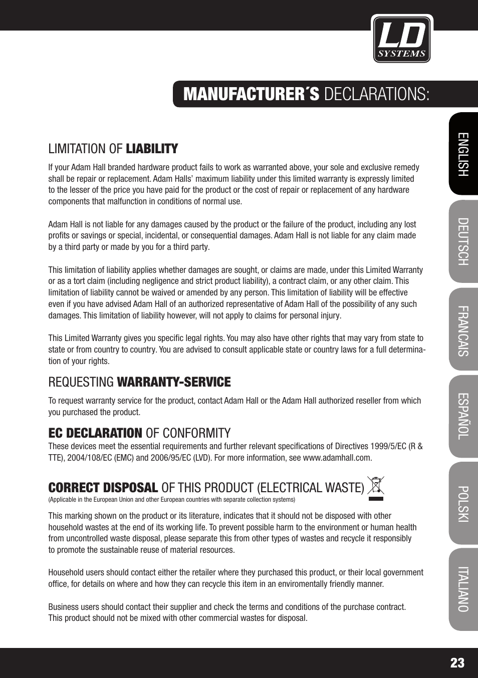 Manufacturer´s declarations | LD Systems WIN 42 User Manual | Page 23 / 146
