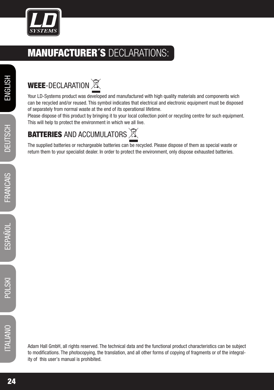 Manufacturer´s declarations | LD Systems WIN 42 User Manual | Page 24 / 146