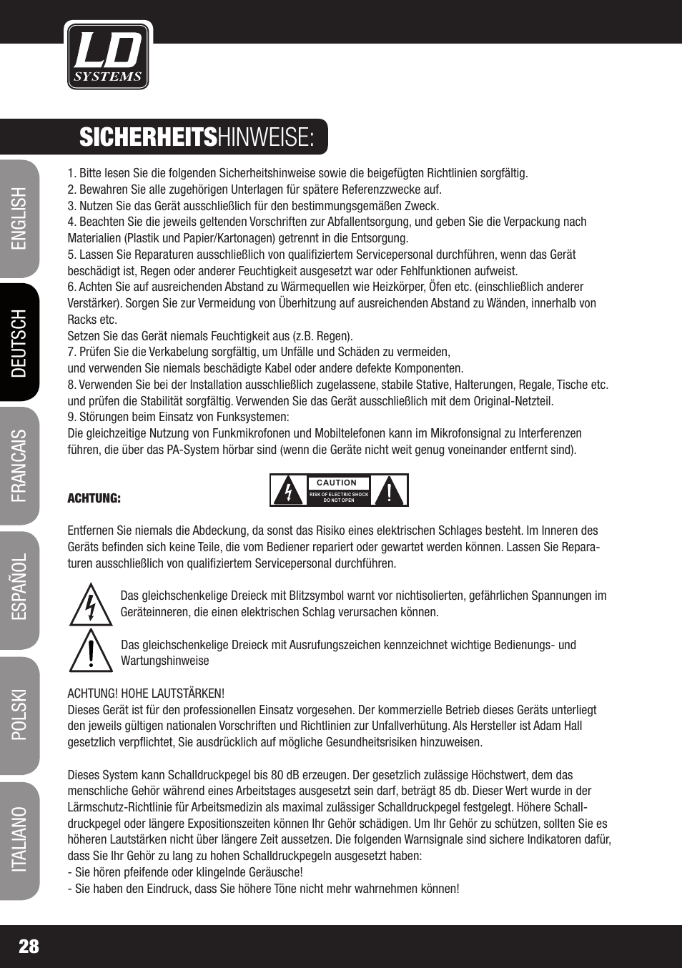 Sicherheits hinweise | LD Systems WIN 42 User Manual | Page 28 / 146