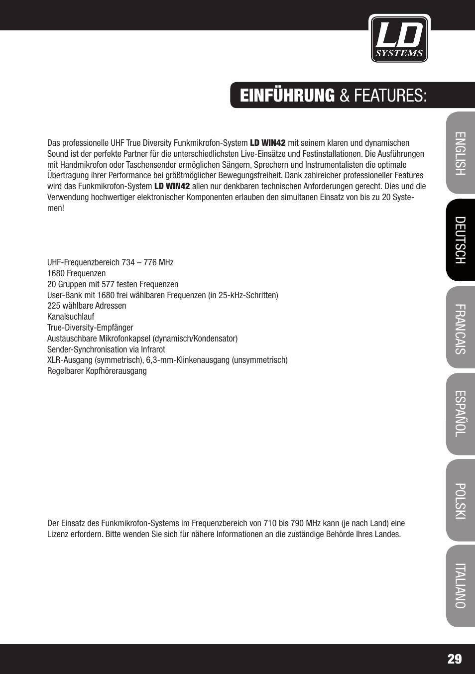 Einführung & features | LD Systems WIN 42 User Manual | Page 29 / 146