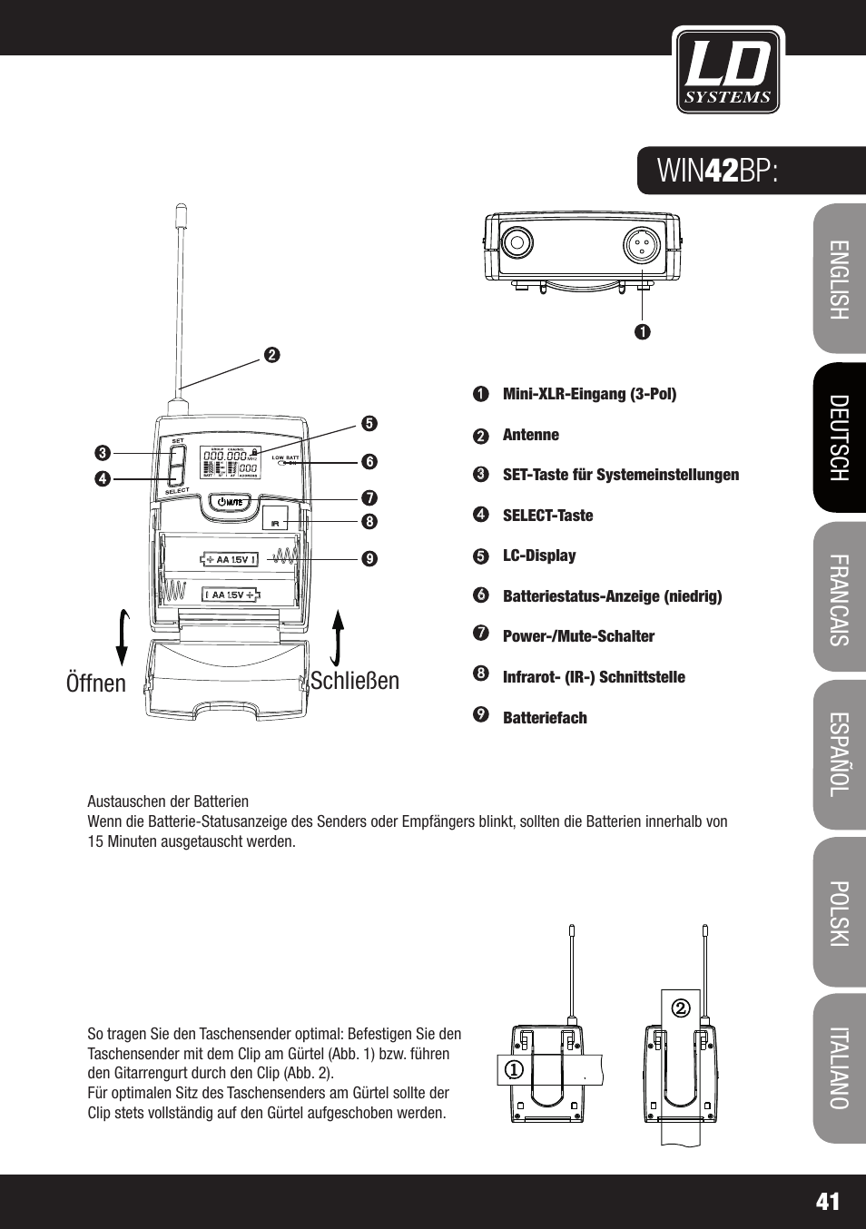 Win 42 bp, Schließen öffnen | LD Systems WIN 42 User Manual | Page 41 / 146