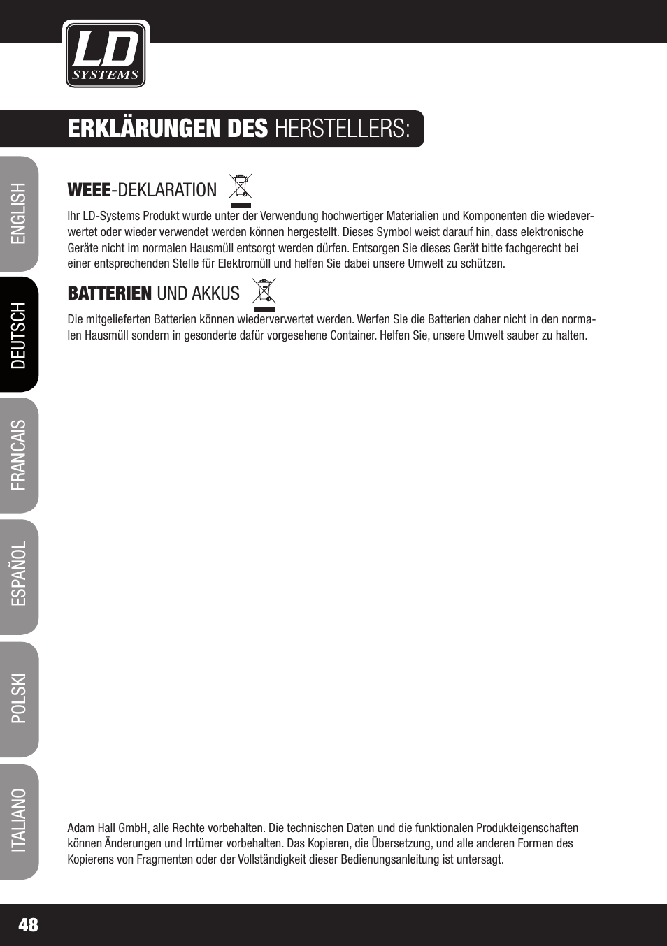Erklärungen des herstellers | LD Systems WIN 42 User Manual | Page 48 / 146