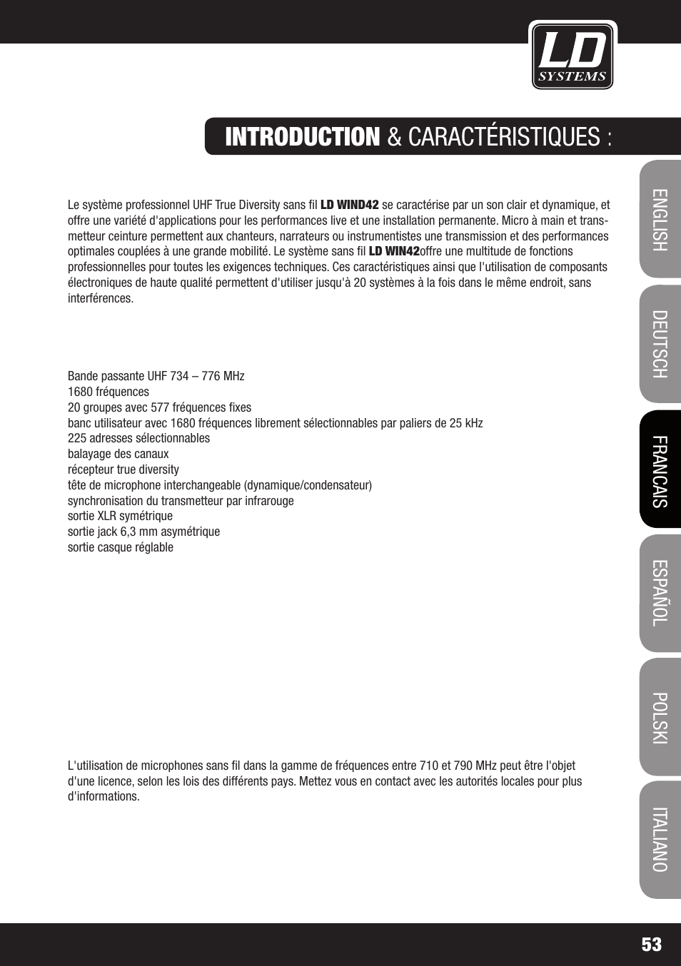 Introduction & caractéristiques | LD Systems WIN 42 User Manual | Page 53 / 146